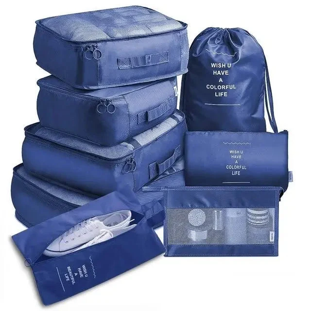 Organisateurs de Valise 8 Pièces | Bleu Marine Imperméable