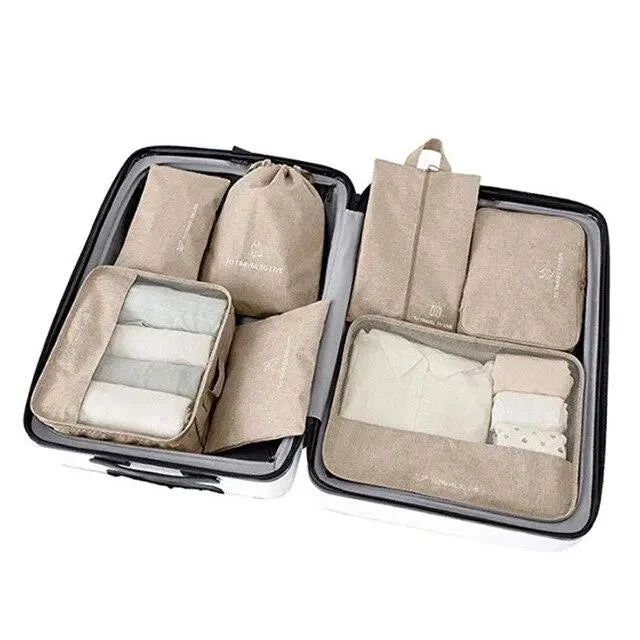 Organisateurs de Valise 7 Pièces | Nylon Beige Imperméable