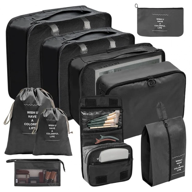 Organisateurs de Valise 10 Pièces | Pochette Multifonction Noire