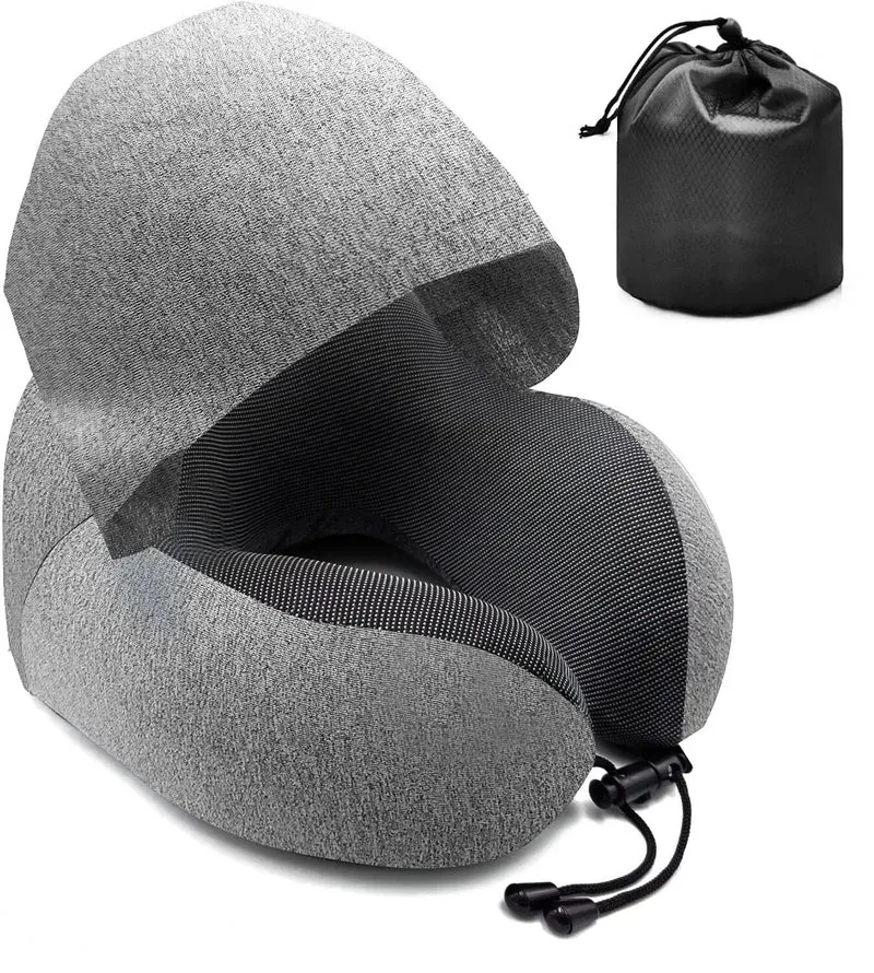 Oreiller de Voyage Mémoire de Forme | Capuche Velours Ultra Doux