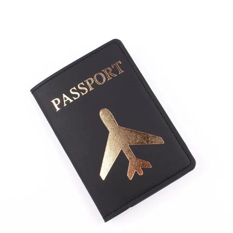Protège-Passeport Avion Doré | Étui Polyuréthane Voyage