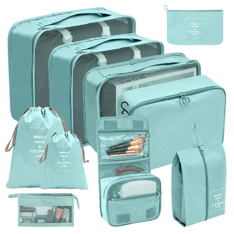 Organisateurs de Valise Turquoise | Set de 10 Pochettes