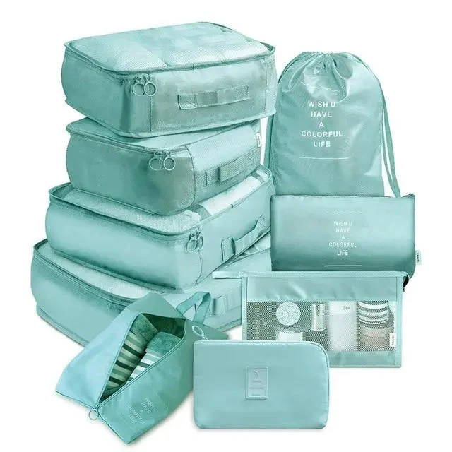 Organisateurs de Valise Turquoise | Set 9 Pochettes Nylon Imperméable
