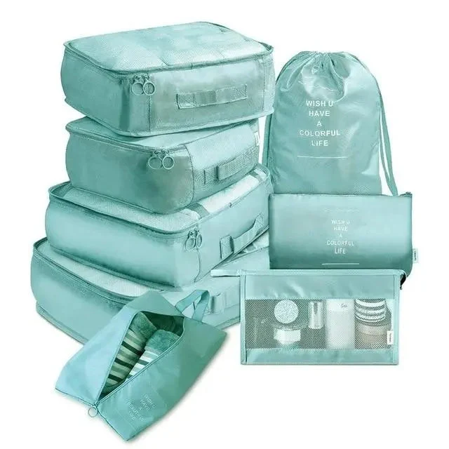 Organisateurs de Valise Turquoise | Set 8 Pochettes Imperméables