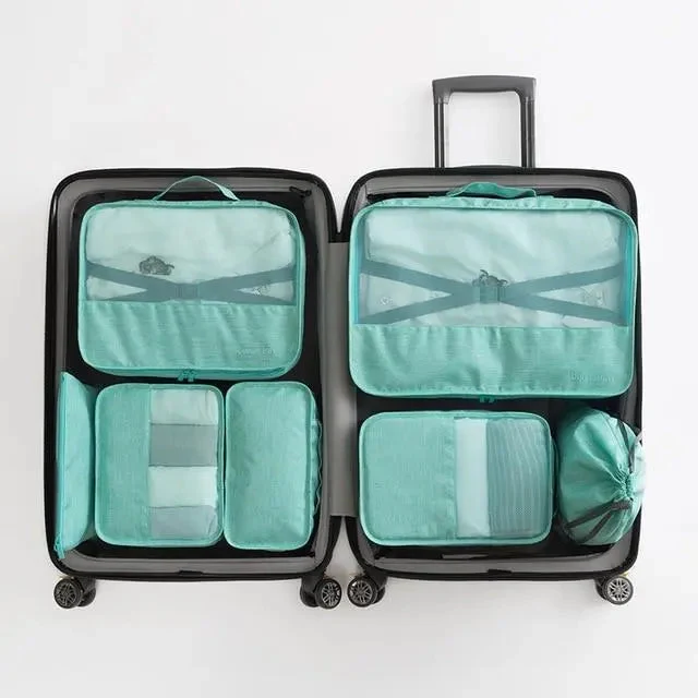 Organisateurs de Valise Turquoise | Set 7 Pochettes Imperméables