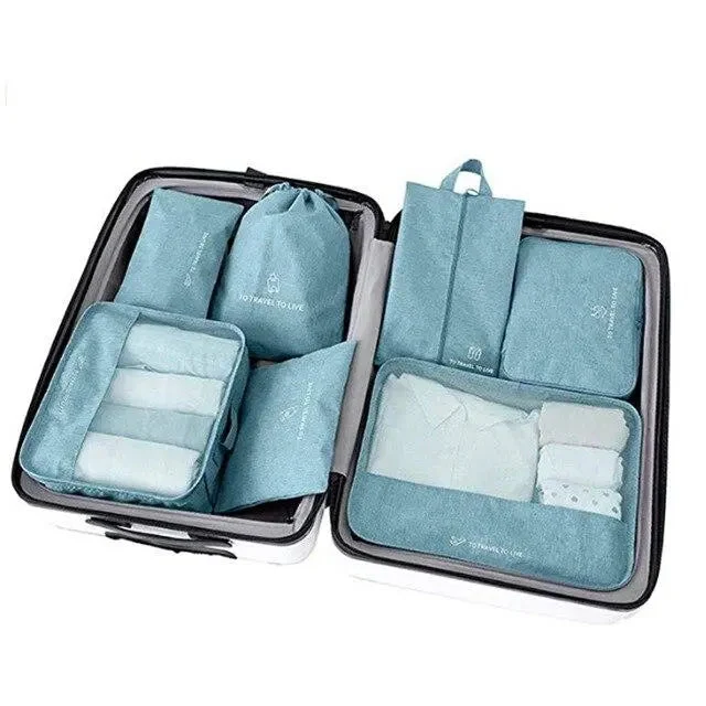 Organisateurs de Valise Turquoise | 7 Housses Nylon Compartimentées
