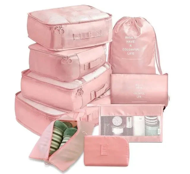 Organisateurs de Valise Rose | Set 9 Pochettes Nylon