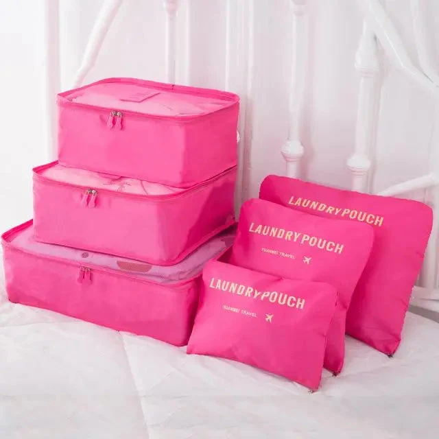 Organisateurs de Valise Rose | 6 Pochettes Voyage Nylon
