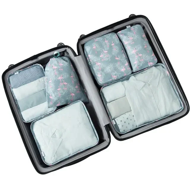 Organisateurs de Valise Motif Flamingo | 6 Pochettes Imperméables Nylon