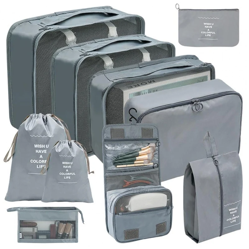 Organisateurs de Valise Gris | Set 10 Pochettes Pratiques