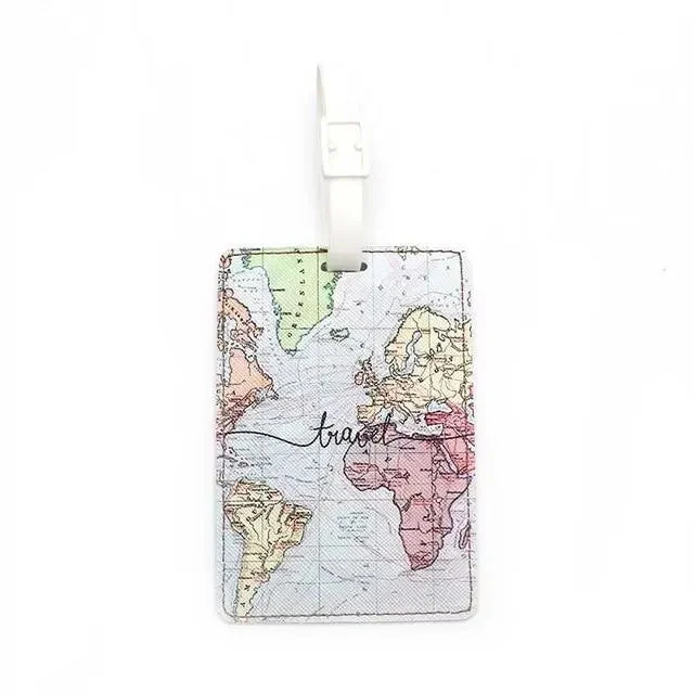Étiquette Bagage Carte Monde | Motif Coloré Voyage