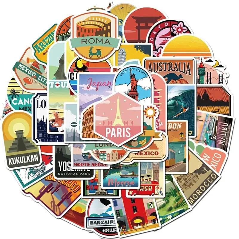 Autocollants Voyage Valise | 50 Stickers Personnalisables Pvc
