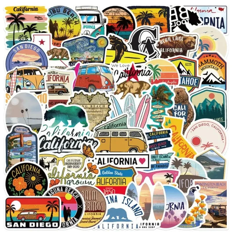 Autocollants Voyage Californie | Pack 50 Vinyles Pvc