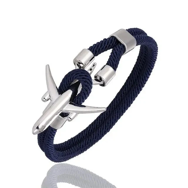 Bracelet Avion Corde Bleu Marine | Thème Voyage Unisexe