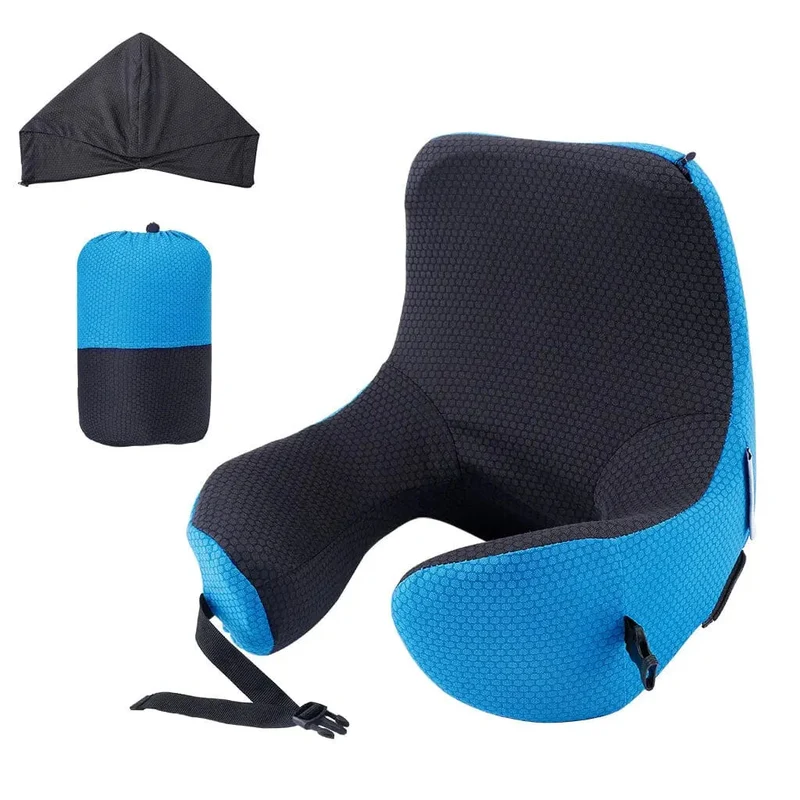 Coussin de Voyage Ergonomique | Mousse Mémoire Capuche Amovible