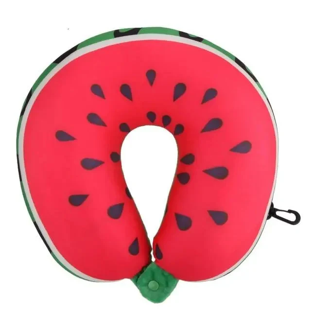 Coussin de Voyage Cervical Pastèque | Microbilles Coton Ultra Doux
