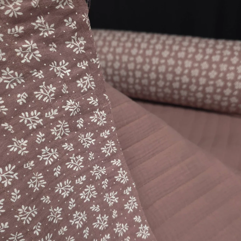 Double Gaze Matelassée réversible | Floral Châtaigne & Uni