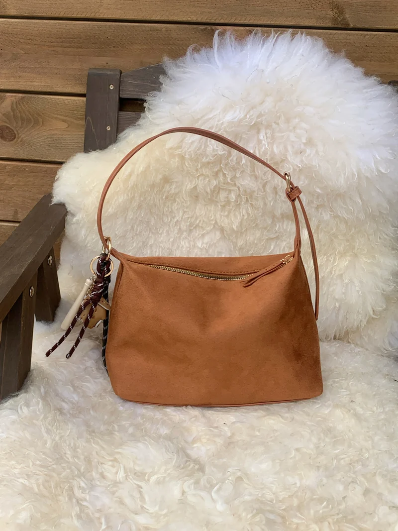 Retro Suede Underarm Handbag with Adjustable Straps