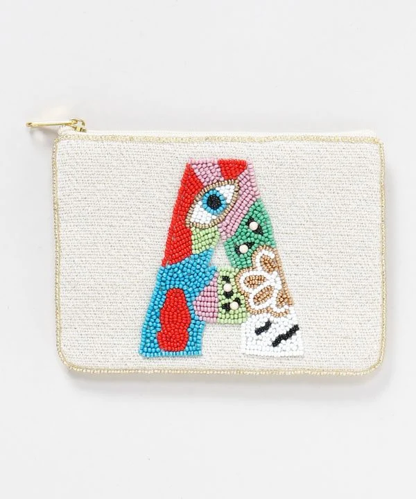Pochette brodée de perles de verre initiales