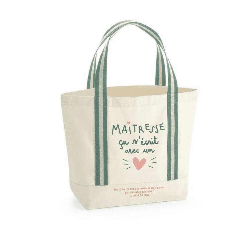 Sac cabas - Vert - Maîtresse ça s'écrit avec un coeur