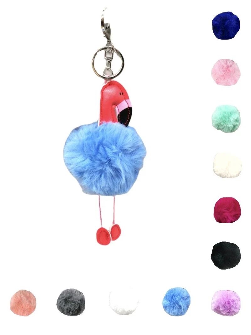 Porte-clé flamant fausse fourrure (x12)