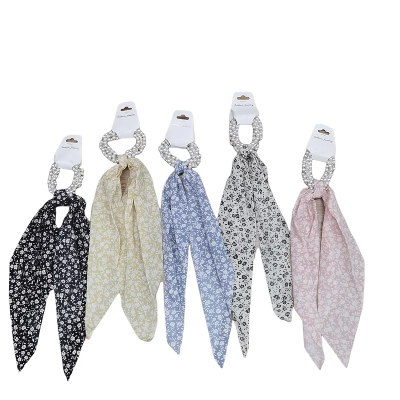 Chouchou avec perle motif floral (x12)