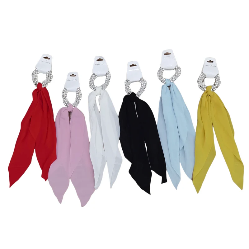 Chouchou avec perle motif uni (x12)