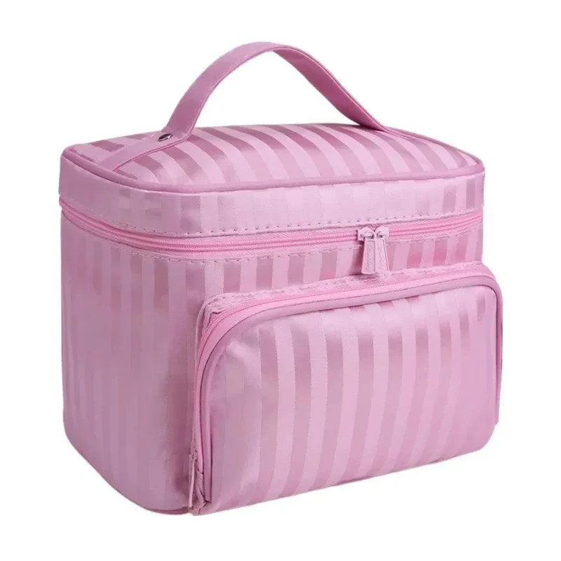 Vanity Case Femme Souple | Grand Compartiment Rayé Élégant
