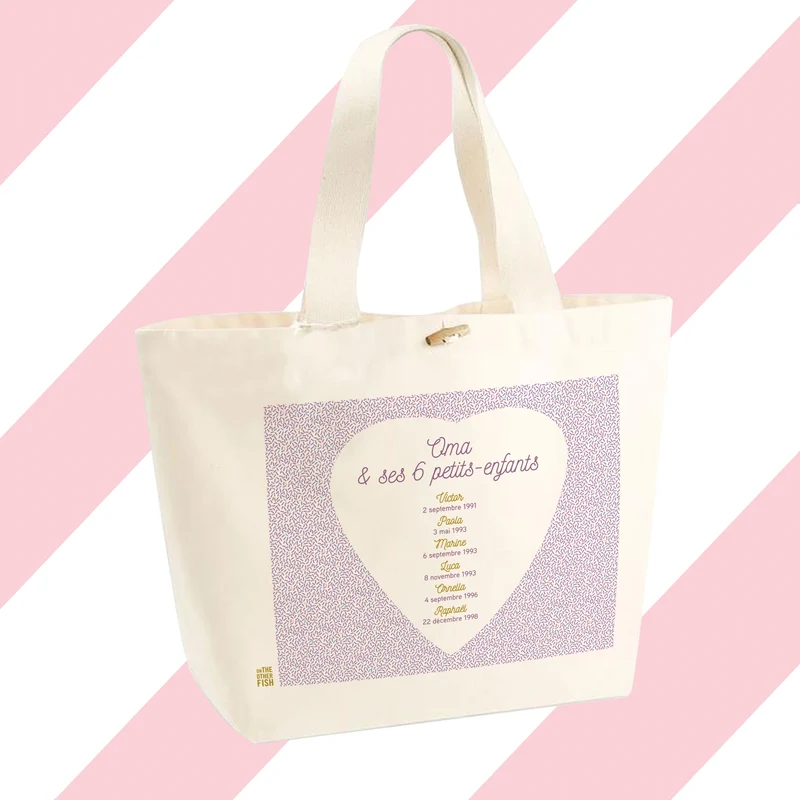 Sac Cabas à personnaliser - Violet - Mamie & ses petits enfants
