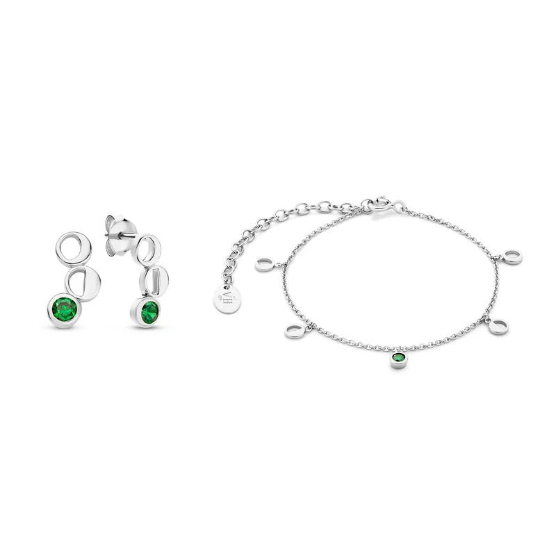 Violet Hamden Violet's Gift Coffret Bracelet et Clous d’Oreilles en Argent 925 Sterling avec Pierres de Zircon Vertes VH90061