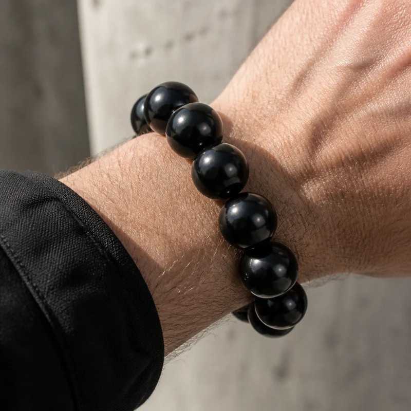 Bracelet Boule Homme en Bois Massif Grosses Perles