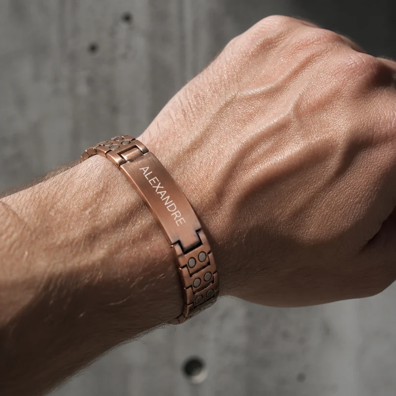 Bracelet Homme Prénom à Graver, Cuivre Magnétique