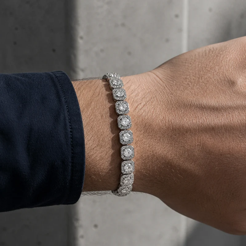 Bracelet Homme Classe, Maillons Carrés Effet Diamant