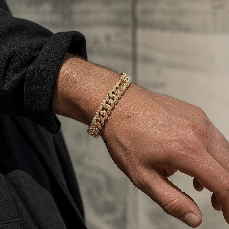 Bracelet Homme Gros Poignet, Maille Cubaine Double Rang