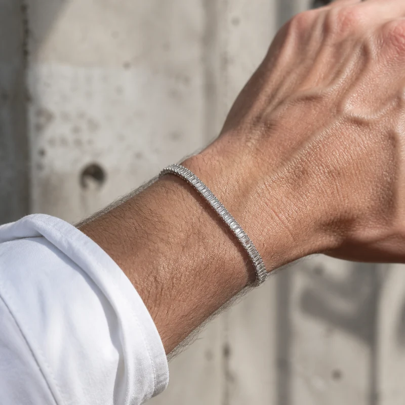 Bracelet Homme Chic, Ligne de Pierres Effet Diamant