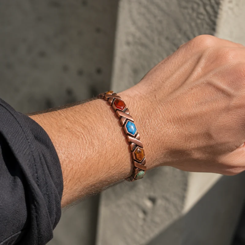 Bracelet Fantaisie Homme Aimanté, Maillons et Cabochons