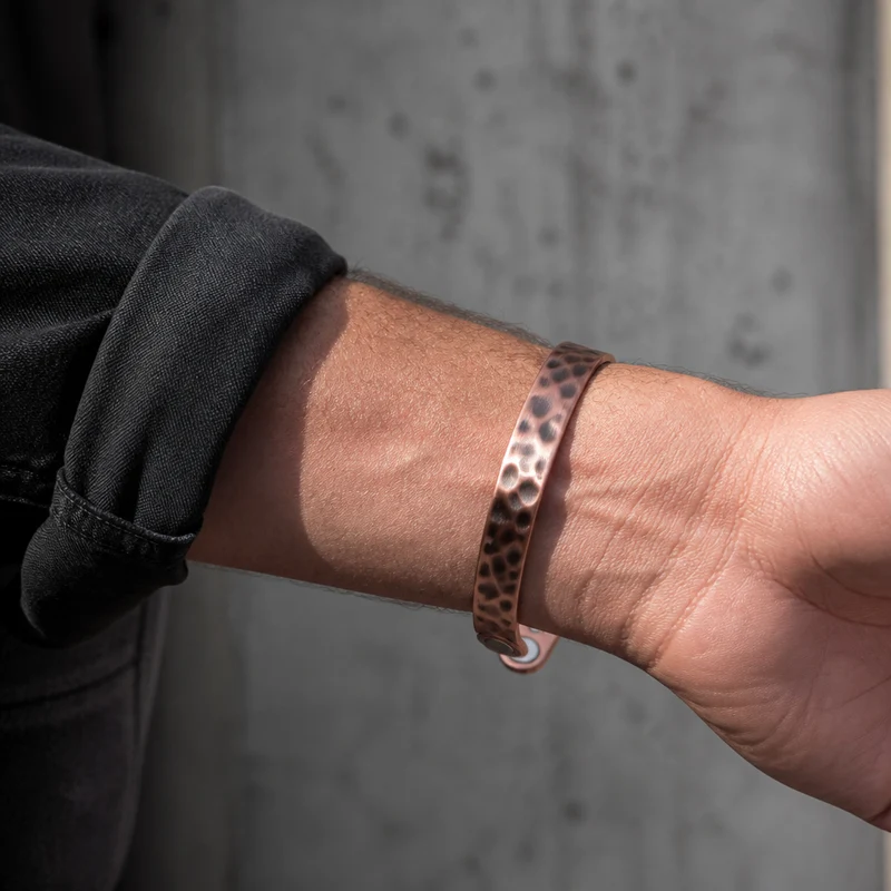 Bracelet Vintage Homme, Jonc Cuivre Martelé Aimanté