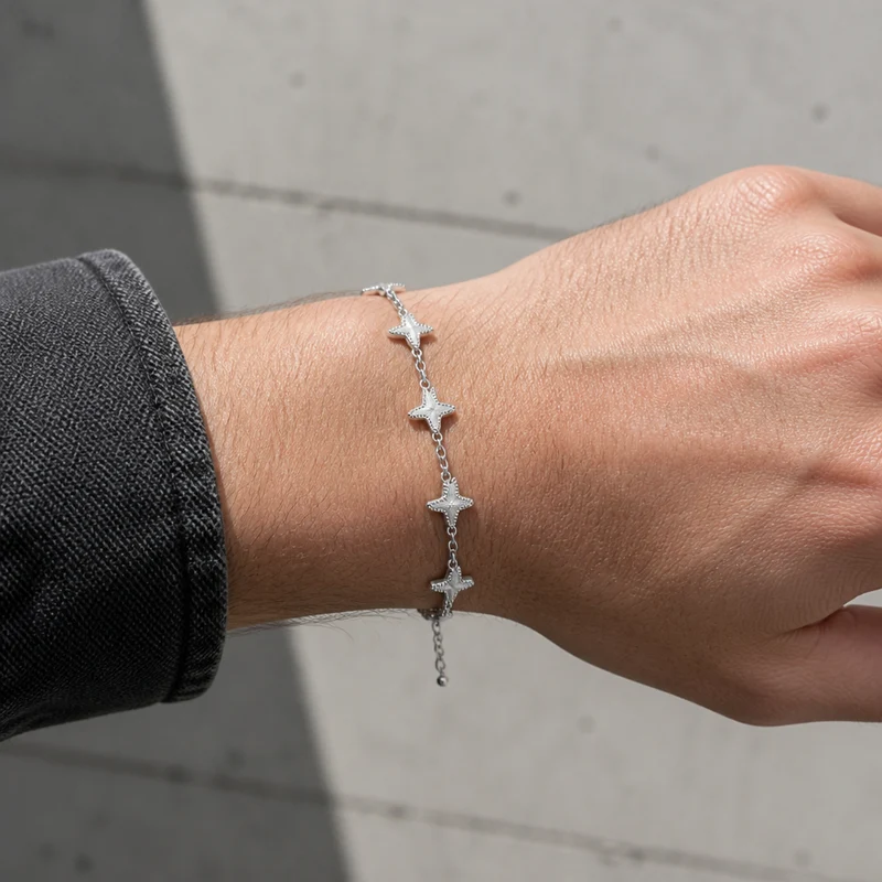 Bracelet Homme Original, Chaîne à Étoiles en Acier