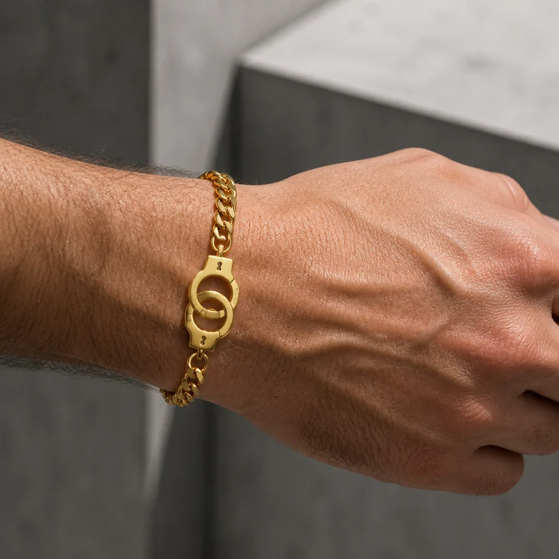 Bracelet Chaîne Acier Homme à Fermoir Menotte
