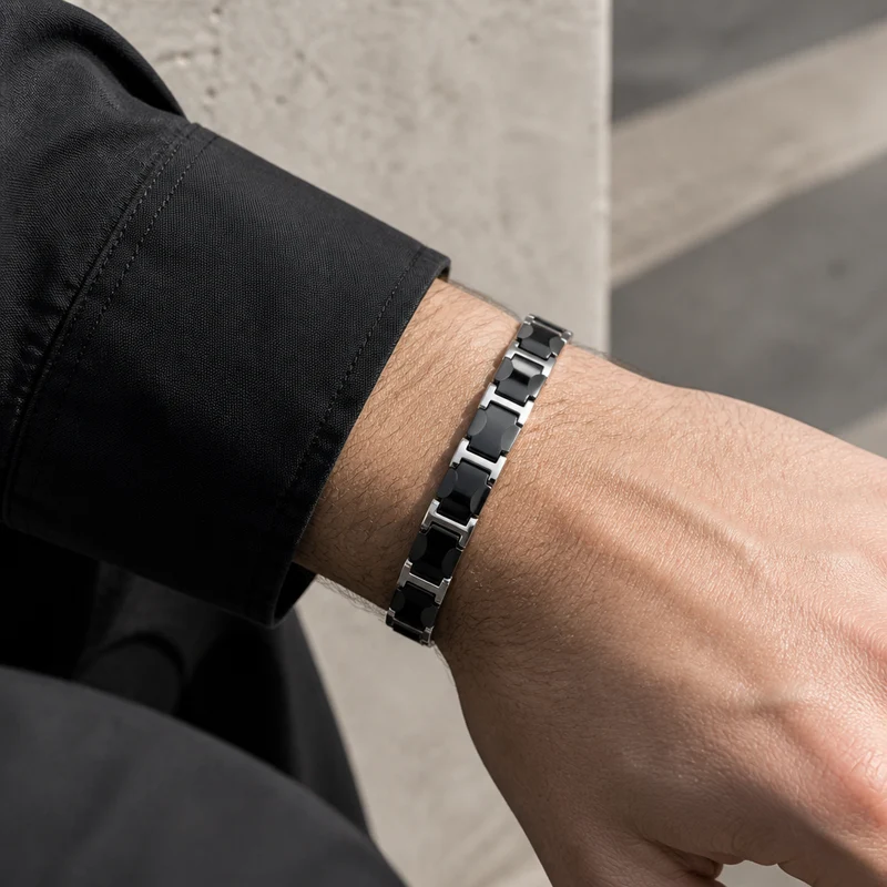 Bracelet Céramique Homme Acier, Maillons Aimantés