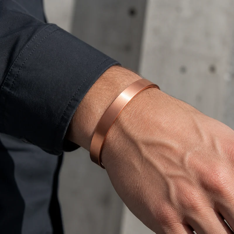 Bracelet Cuivre Homme, Jonc Ouvert Brossé à Aimants