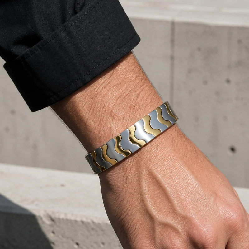 Bracelet Aimanté Homme en Acier à Maillons Entrelacés