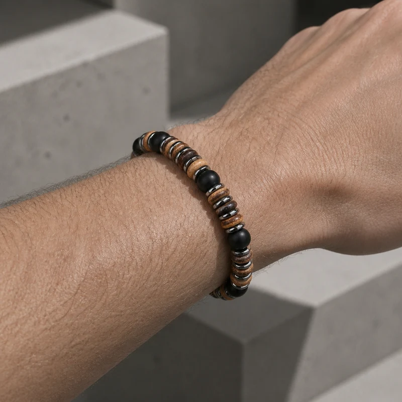 Bracelet Surfeur Homme Perles de Bois et Pierre