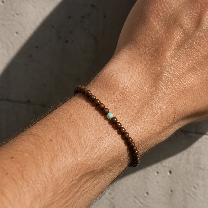 Bracelet Perle Bois Homme Santal Doré Bille Centrale