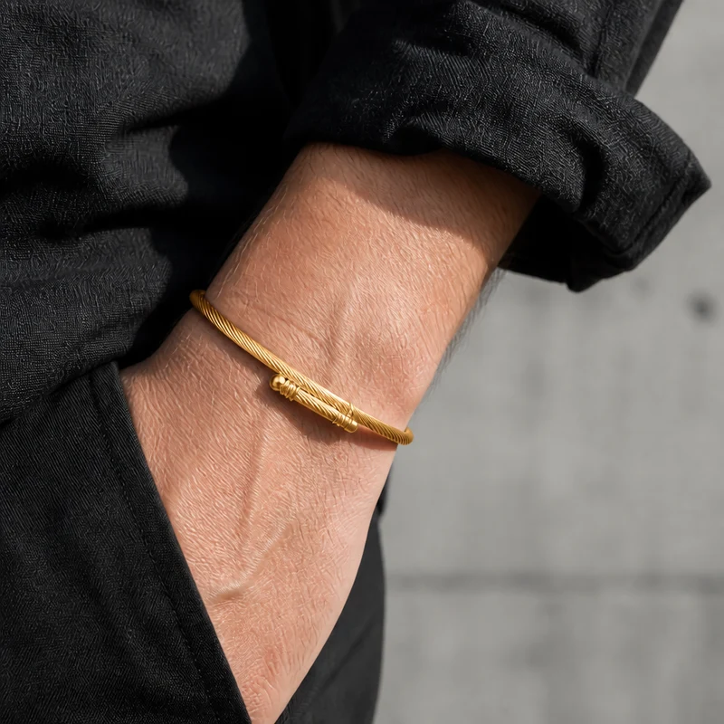 Bracelet Câble Torsadé Homme en Acier Réglable