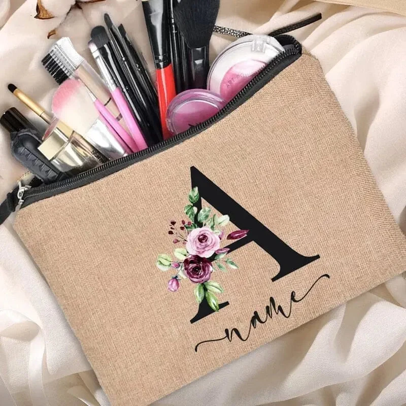 Trousse Maquillage Personnalisée | Initiale Motif Fleuri