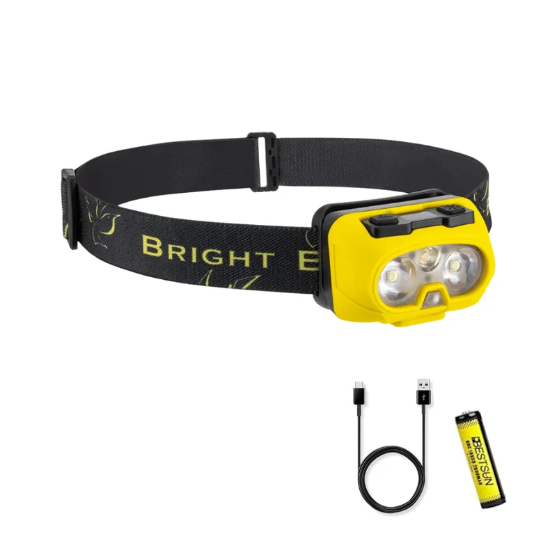 Lampe frontale LED rechargeable jaune avec bandeau réglable
