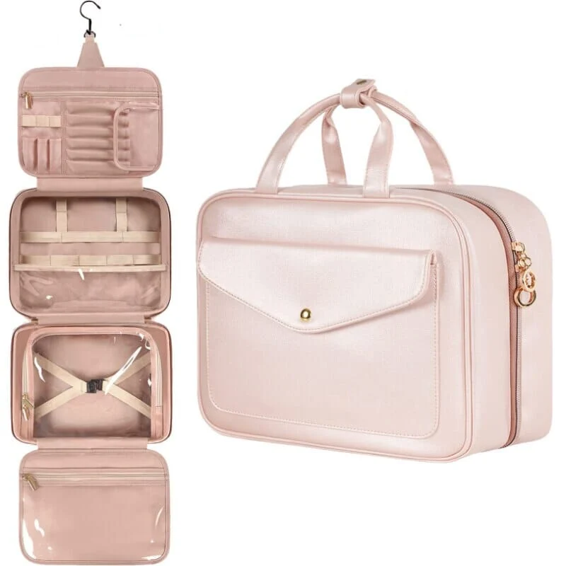 Trousse de Toilette Voyage Rose | Crochet et Multiples Compartiments