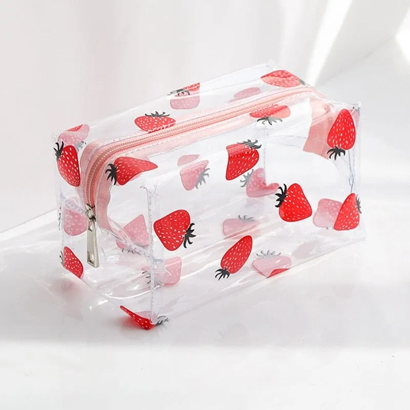 Trousse de Toilette Transparente Fraises | Idéale Avion Pvc