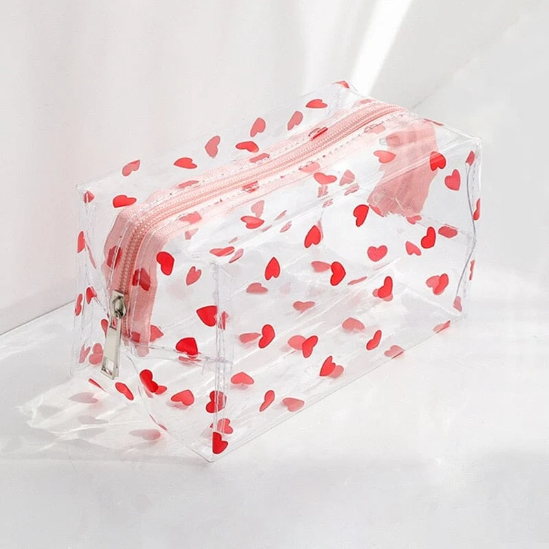 Trousse de Toilette Transparente Femme | Cœurs, Avion, Pvc